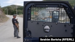 Oštećeno vozili kosovske policije nakon napada u Banjskoj, septembar 2023.