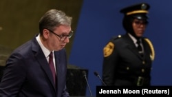 Presidenti serb, Aleksandar Vuçiq, gjatë fjalimit në OKB. 24 shtator 2025